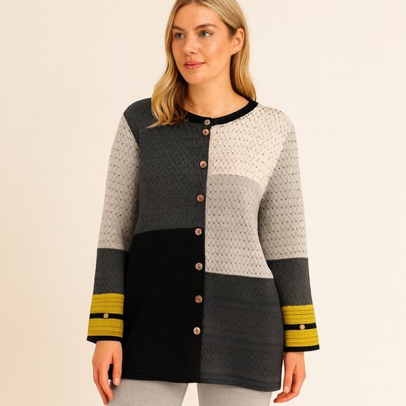 Margaret Winters Knit Patchwork Scoop Neck Cardigan Sweater Artsy Oversized XS - Picture 11 of 11